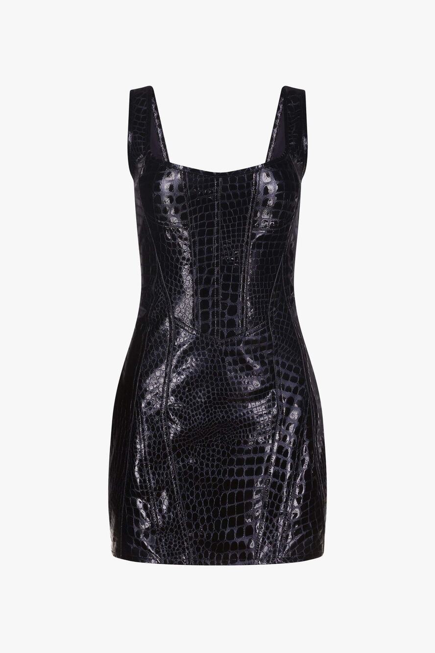 Priscavera Midnight Croc Leather Corset Mini Dress - XS